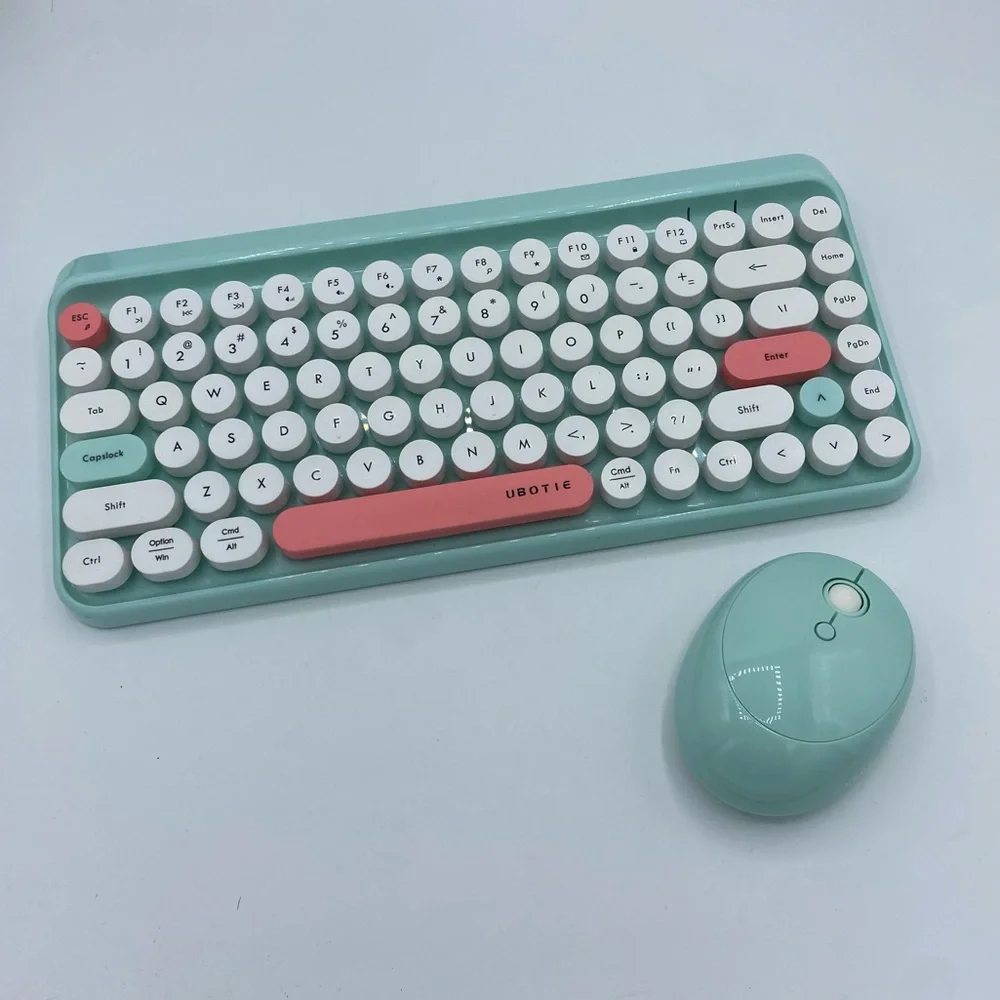 UBOTIE multicolor pastel Wireless Keyboard and Mouse Set girly funky unique work